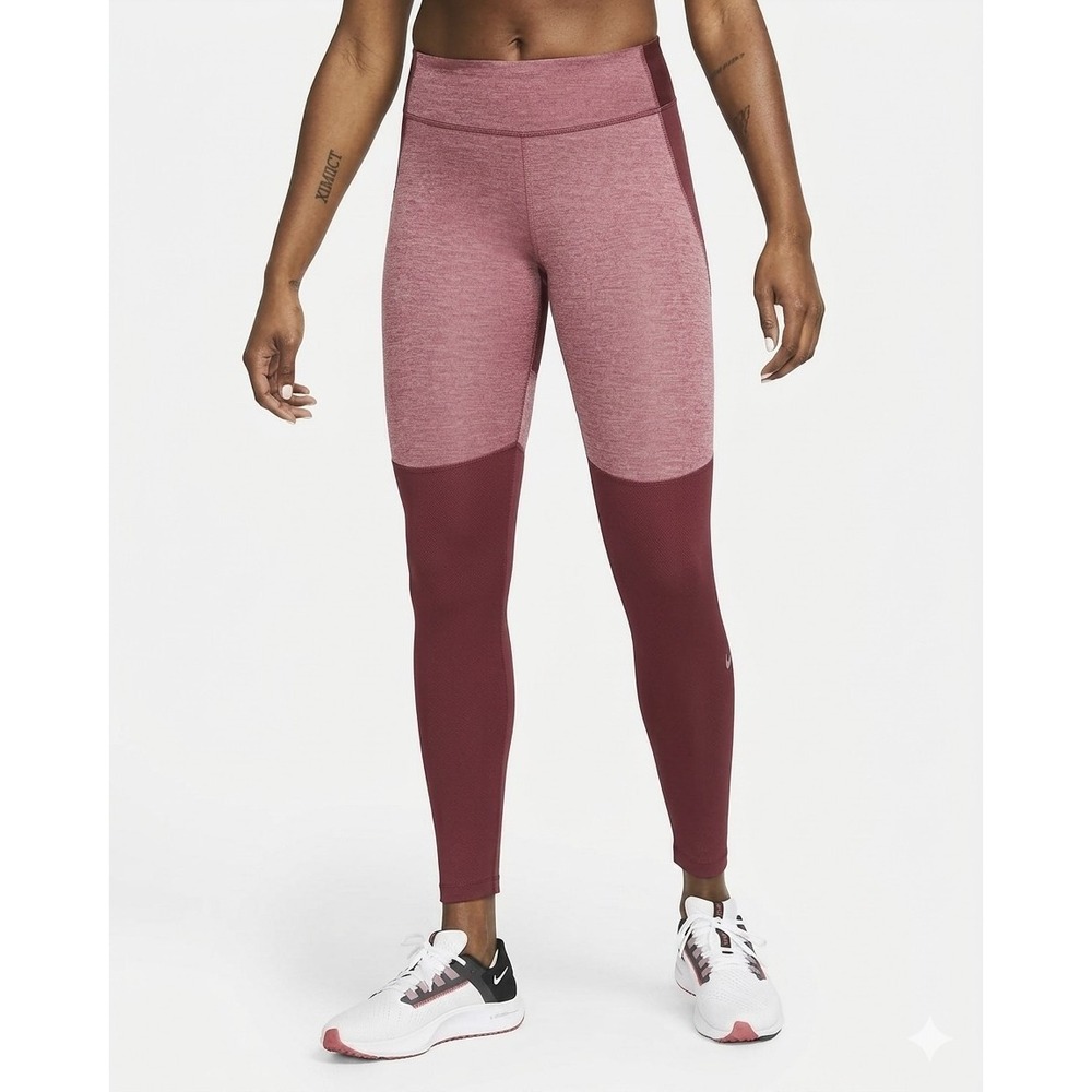 Nike Women's Dri-FIT Running Leggings Size S Burgundy Colorblock Pocket Nwt